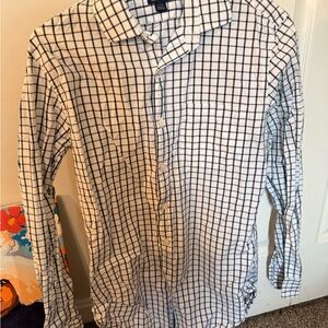 J. Crew White Shirt with Navy Windowpane Check